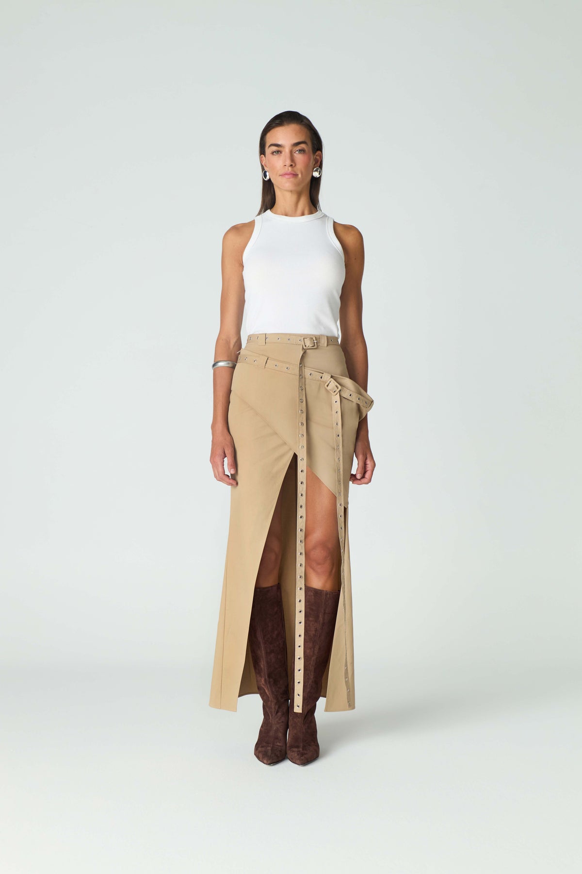 Belted Asymmetrical Maxi Skirt