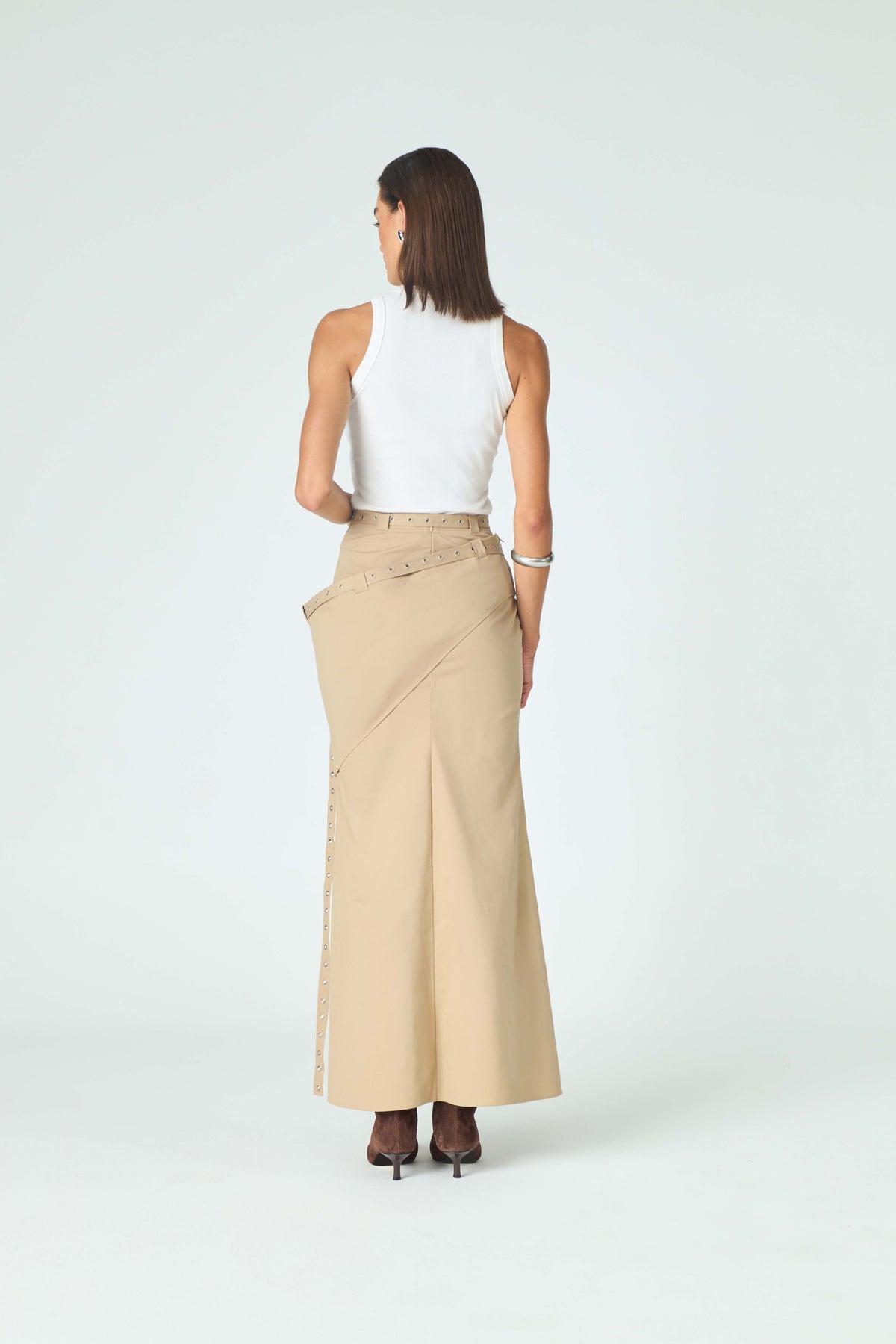 Belted Asymmetrical Maxi Skirt