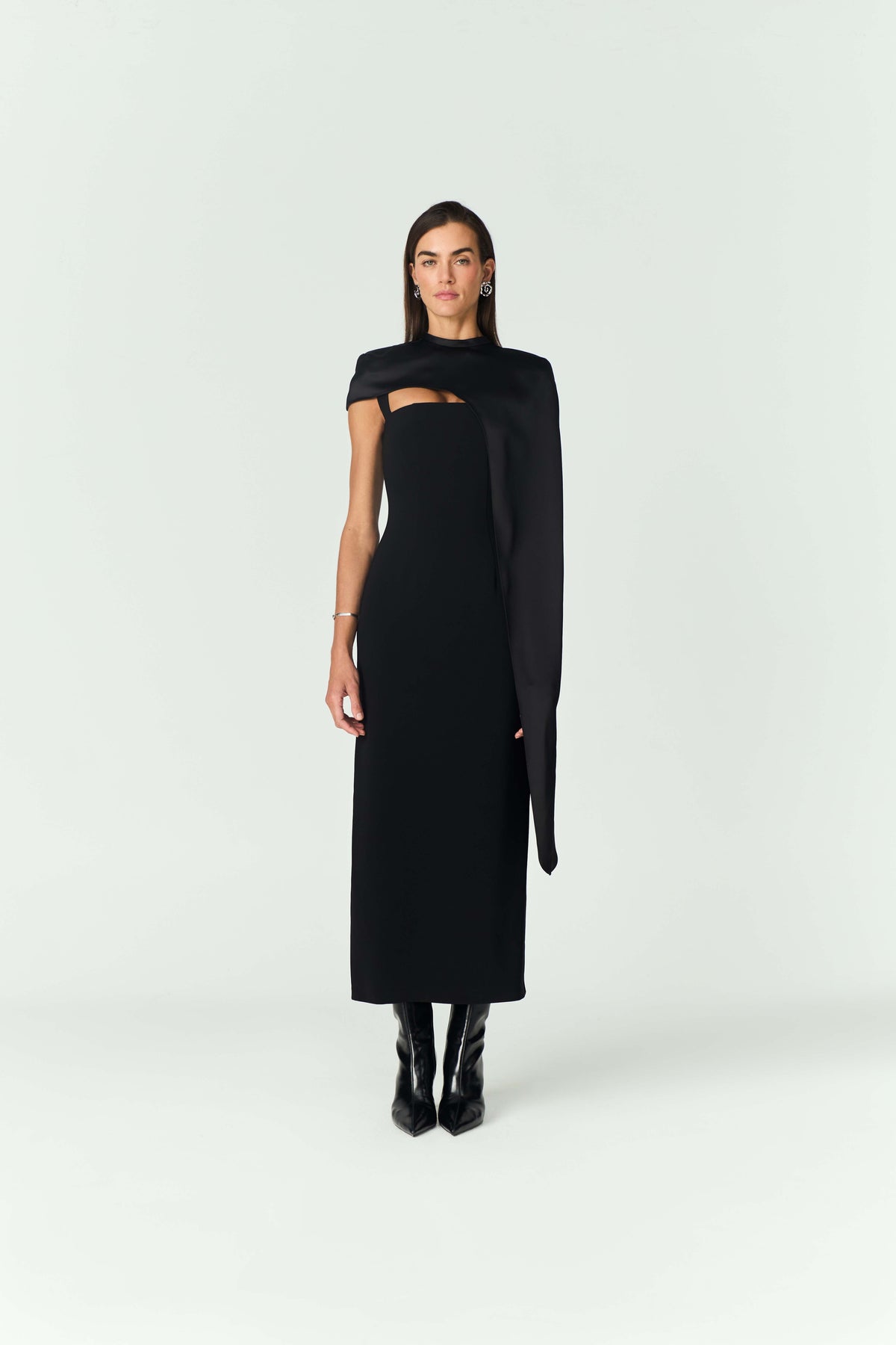 Black Square-Neck Cape Dress