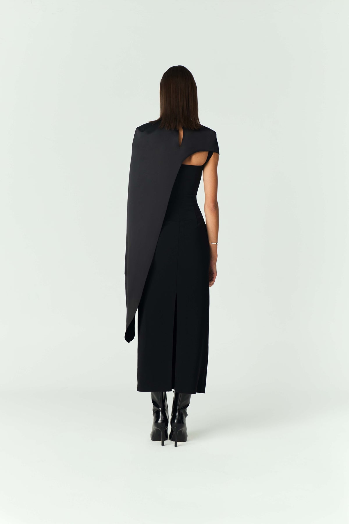 Black Square-Neck Cape Dress