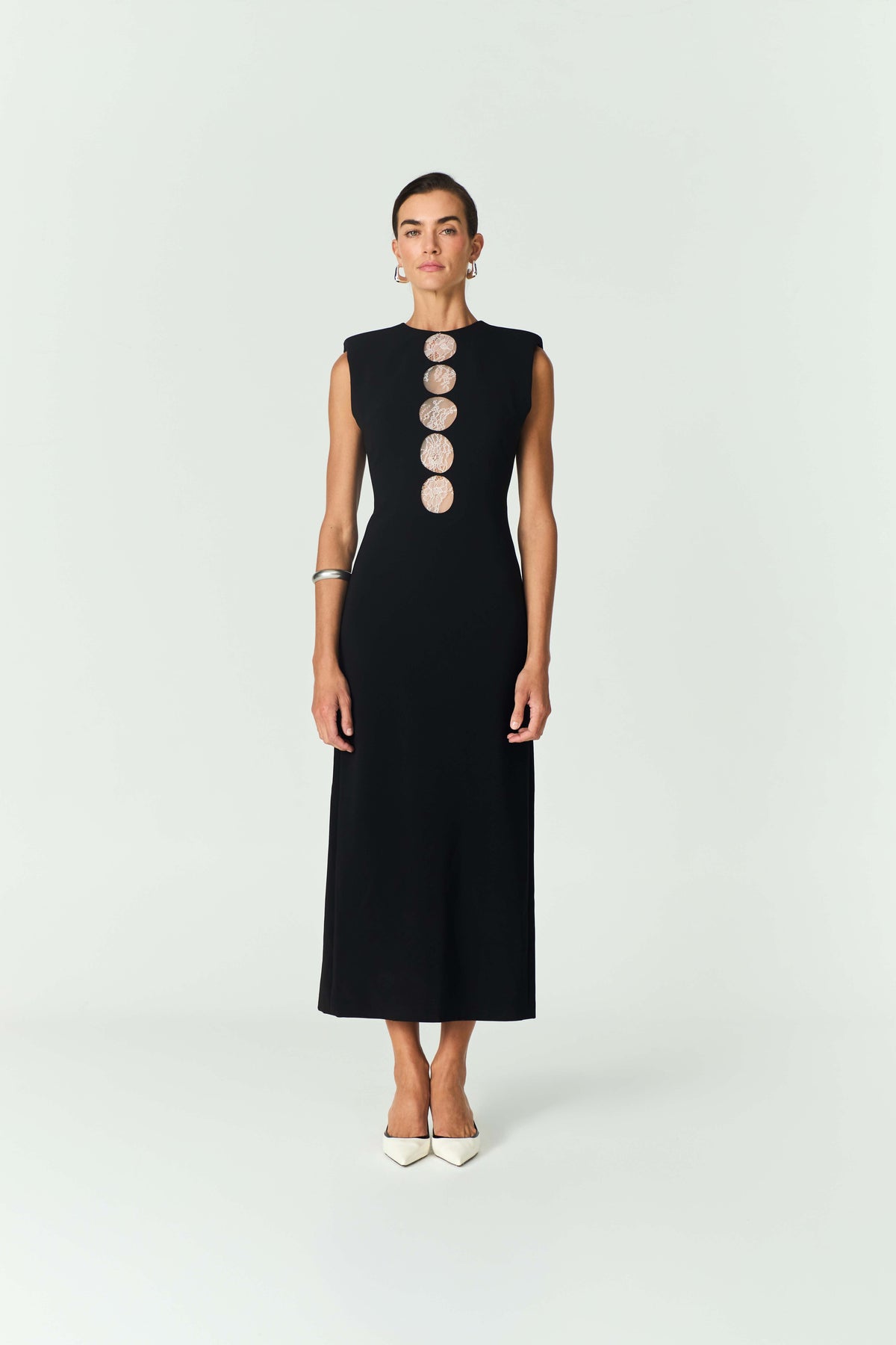 Round Lace-Detail Midi Dress